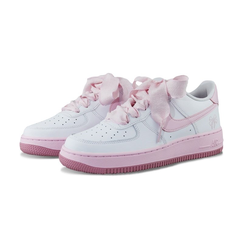 Custom Air Force 1 Shoes Pink Beige Bowknot Charm - Image 3
