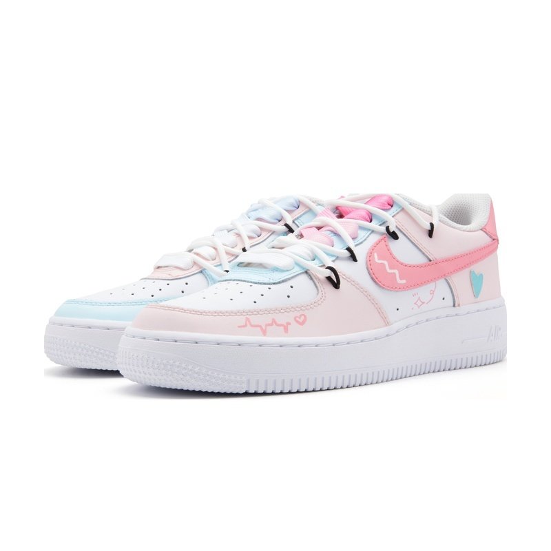 Custom Air Force 1 Shoes Pink Cyan Heart Beat - Image 3