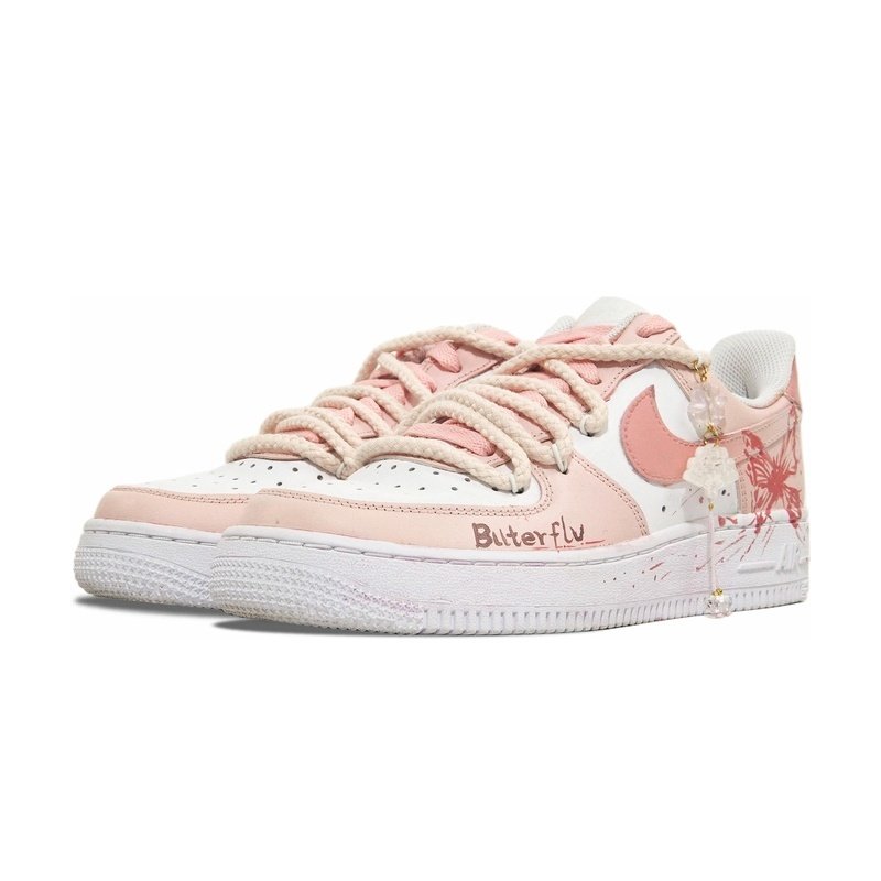 Custom Air Force 1 Shoes Pink White Butterfly Dance - Image 3