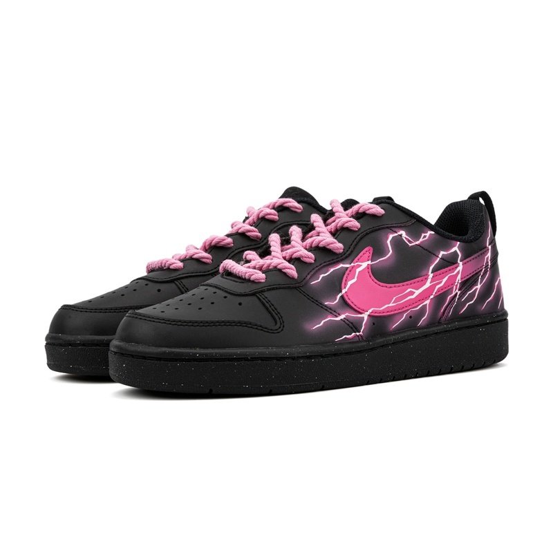 Custom Court Shoes Black Pink Lightning Strike - Image 3