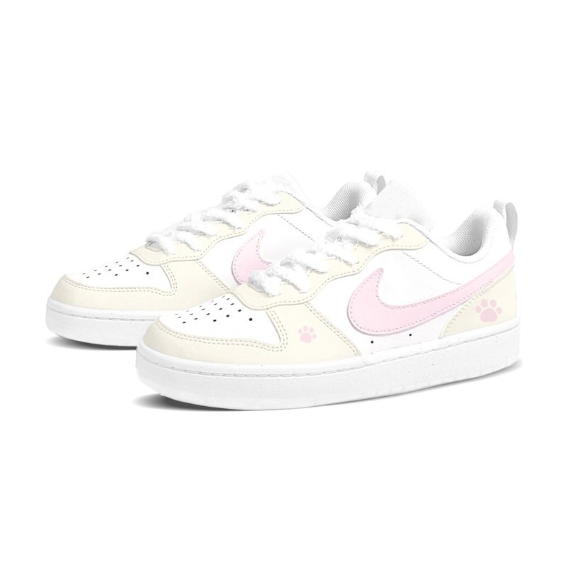 Custom Court Shoes Cream Pink Cat Paw - Image 3