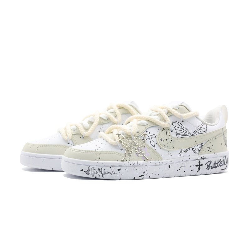Custom Court Shoes White Black Butterfly Sketch - Image 3