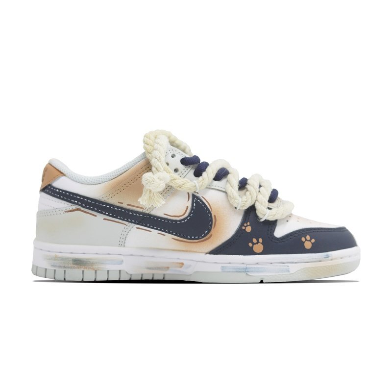 Custom Dunk Shoes Beige Navy Blue Lazy Bear - Image 2